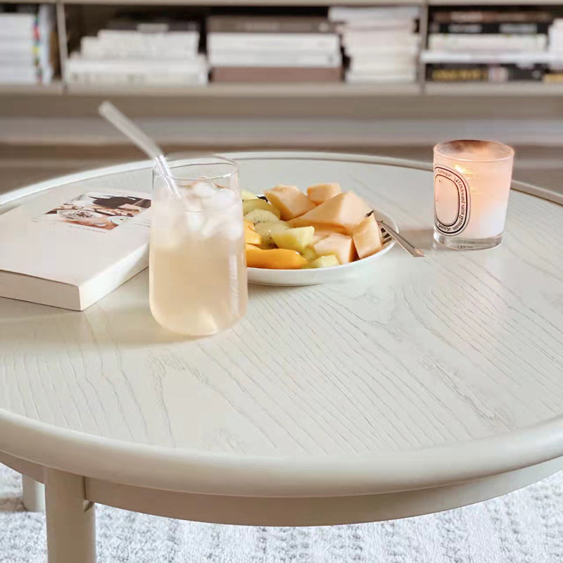 Contemporary Cream Round Coffee Table Solid Wood 1 Single Cocktail Table
