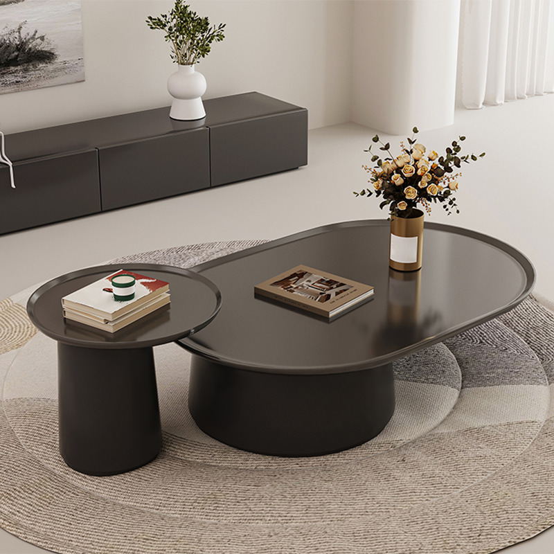 Elliptical Pedestal Coffee Table Set Modern 47.2" W Cocktail Table