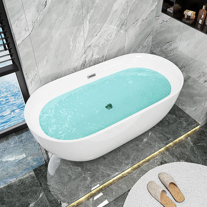 Freestanding Acrylic Bath White Oval Modern Back to Wall Bathtub