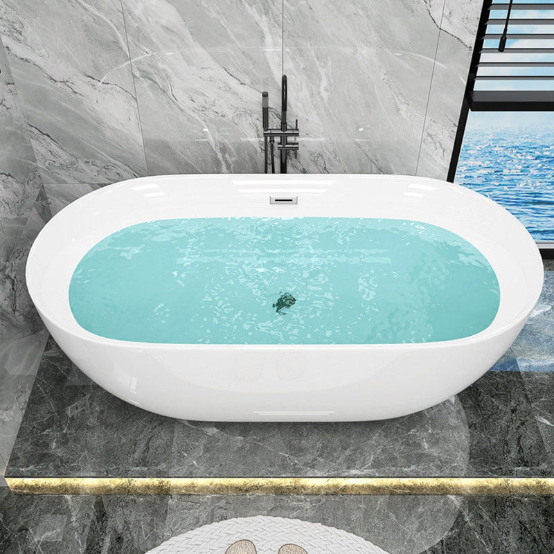 Freestanding Acrylic Bath White Oval Modern Back to Wall Bathtub