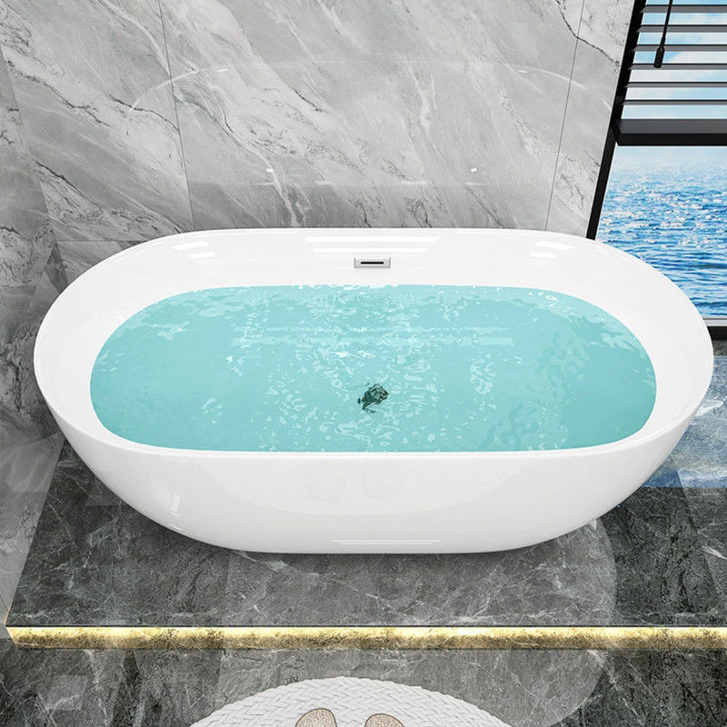 Freestanding Acrylic Bath White Oval Modern Back to Wall Bathtub