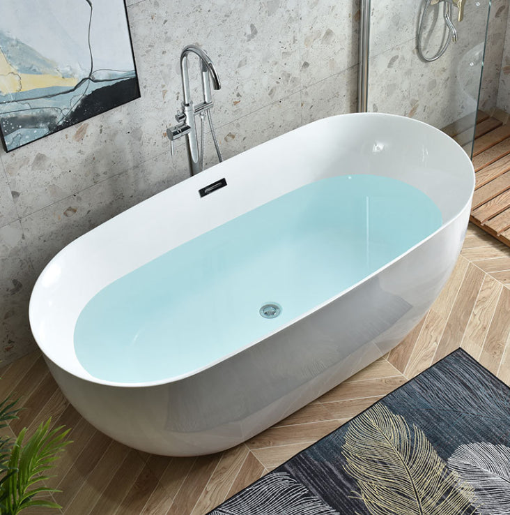 Freestanding Acrylic Bath White Oval Modern Back to Wall Bathtub