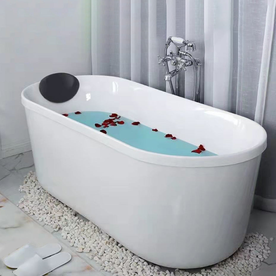 Freestanding Soaking Bath Back to Wall Modern White Bathtub With Faucet
