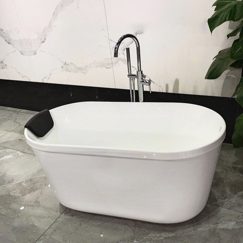 Freestanding Soaking Bath Back to Wall Modern White Bathtub With Faucet