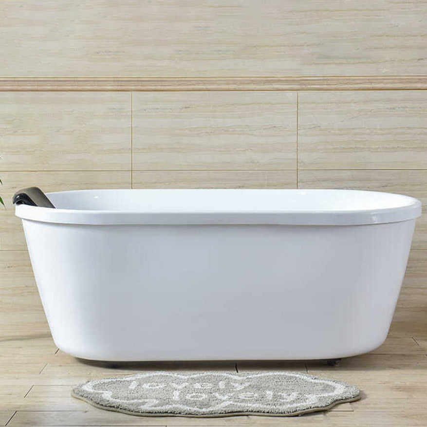 Freestanding Soaking Bath Back to Wall Modern White Bathtub With Faucet