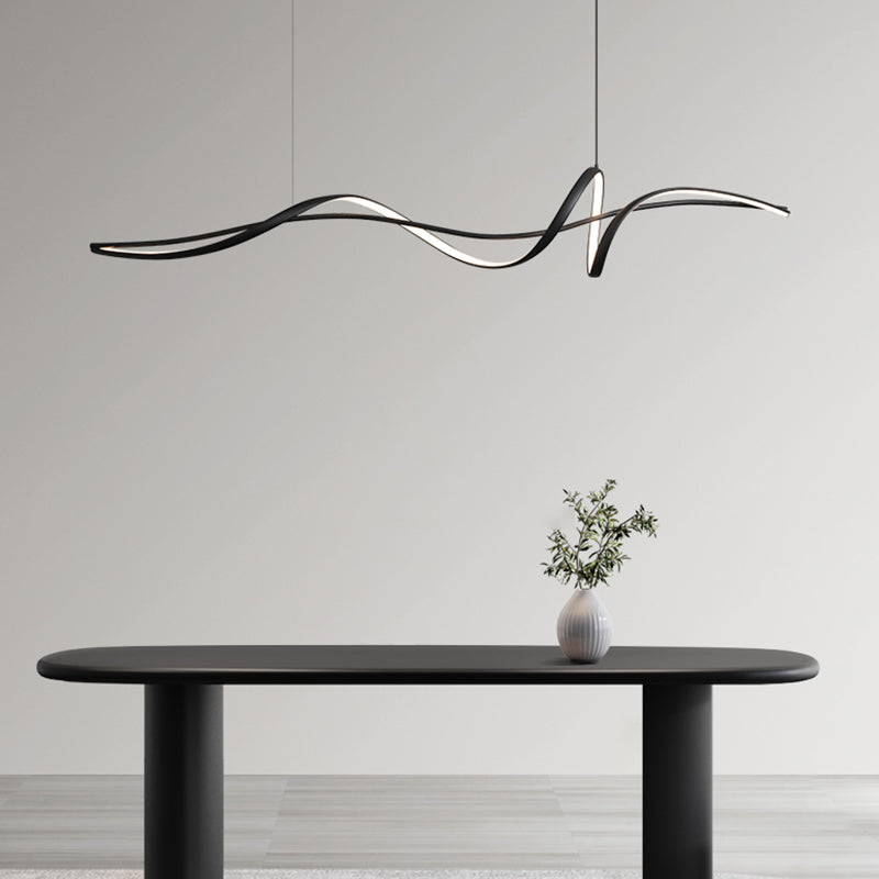 Black LED Island Hanging Lamp Strip Shape Island Lamp with Acrylic Shade for Dining Room