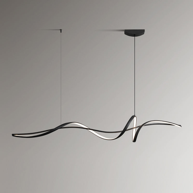 Black LED Island Hanging Lamp Strip Shape Island Lamp with Acrylic Shade for Dining Room