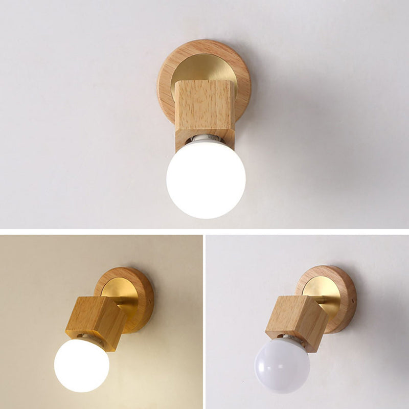 Nordic Style Wooden Wall Light Rectangle Shape Wall Lamp for Living Room