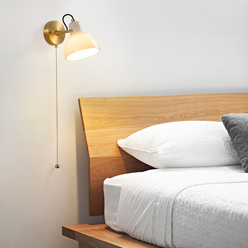 Japanese Style Wall Light Dome Shape Wall Lamp with Glass Shade for Living Room