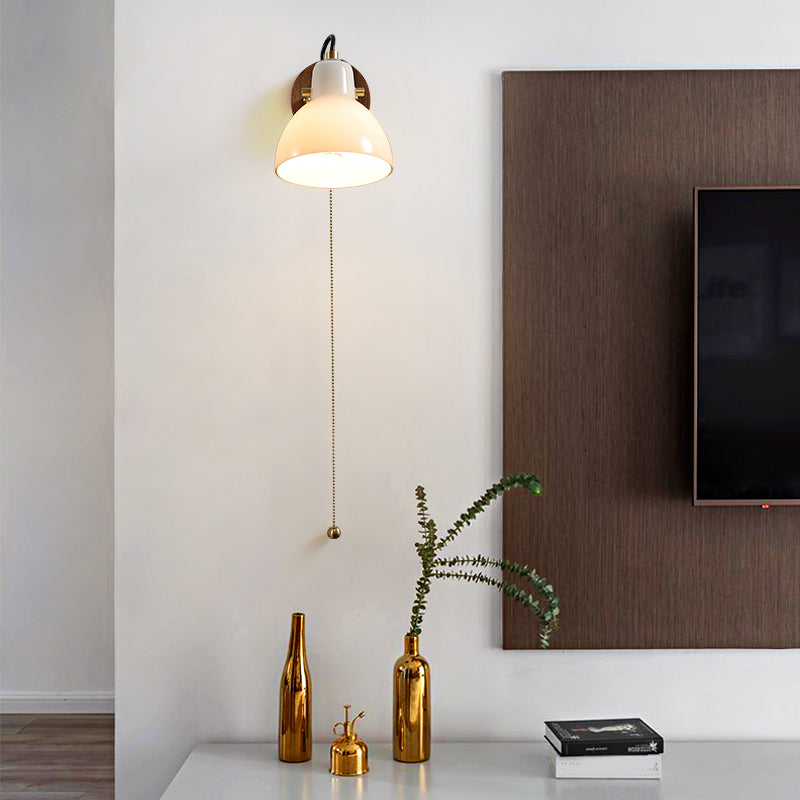 Japanese Style Wall Light Dome Shape Wall Lamp with Glass Shade for Living Room