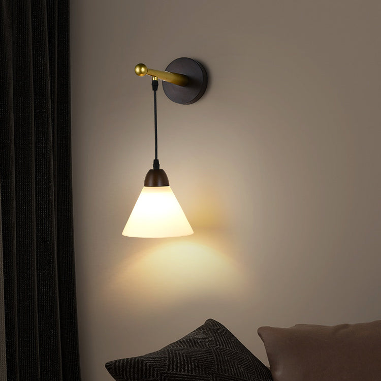 Japanese Style Wooden Wall Light Cone Shape Adjustable Wall Lamp for Living Room