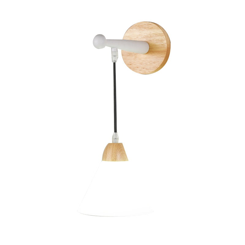 Japanese Style Wooden Wall Light Cone Shape Adjustable Wall Lamp for Living Room