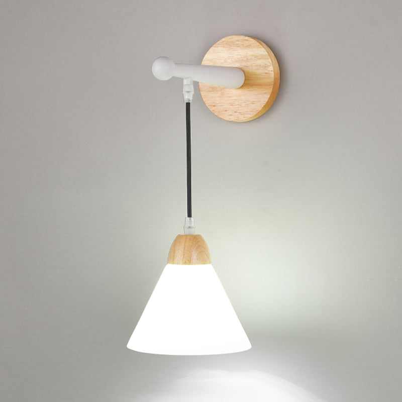 Japanese Style Wooden Wall Light Cone Shape Adjustable Wall Lamp for Living Room