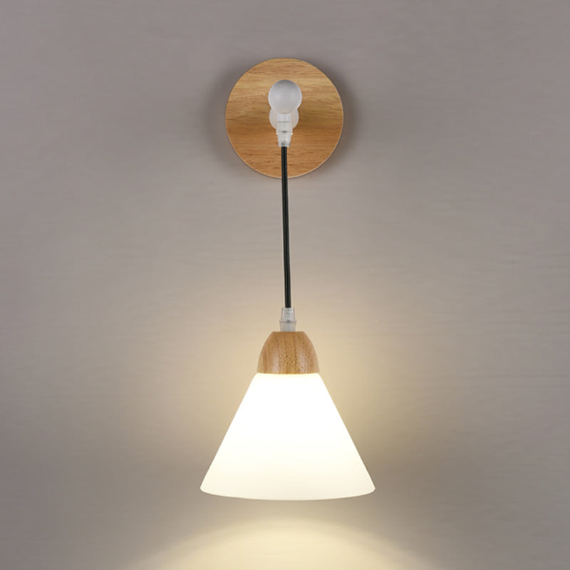 Japanese Style Wooden Wall Light Cone Shape Adjustable Wall Lamp for Living Room