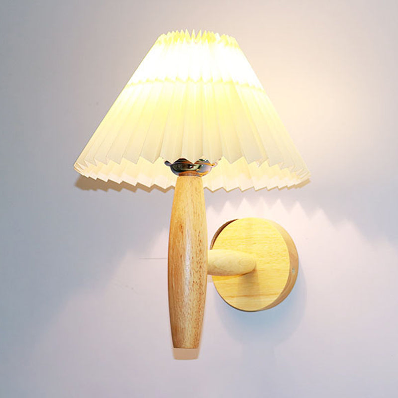 Japanese Style Wooden Wall Light Cone Shape Wall Lamp for Living Room