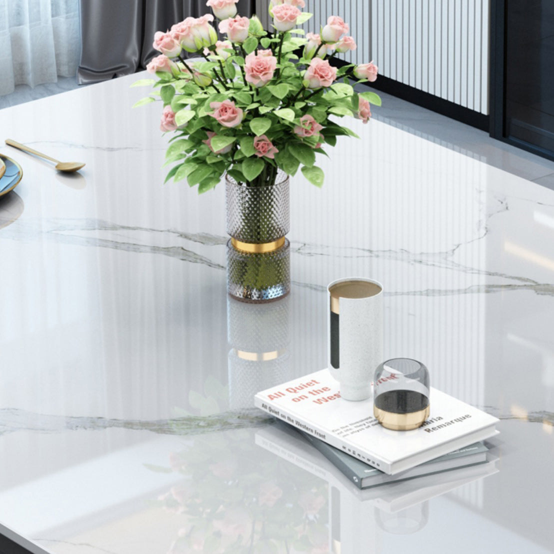 Modern Style Dining Room Dinner Table Stone 4 Legs Dining Table