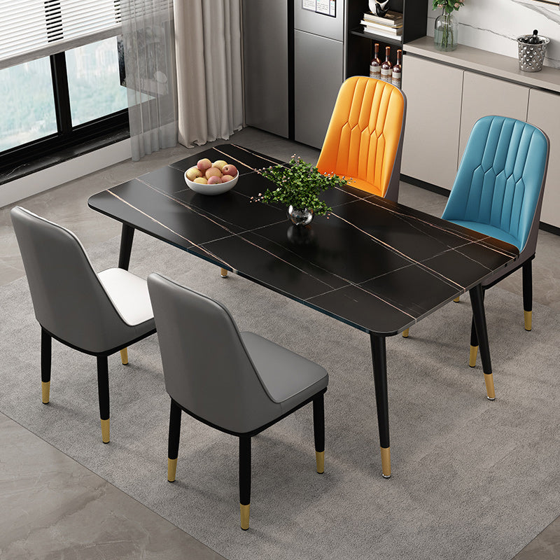 Glam Style Rectangle Dining Table Stone Top Dining Table for Kitchen Use