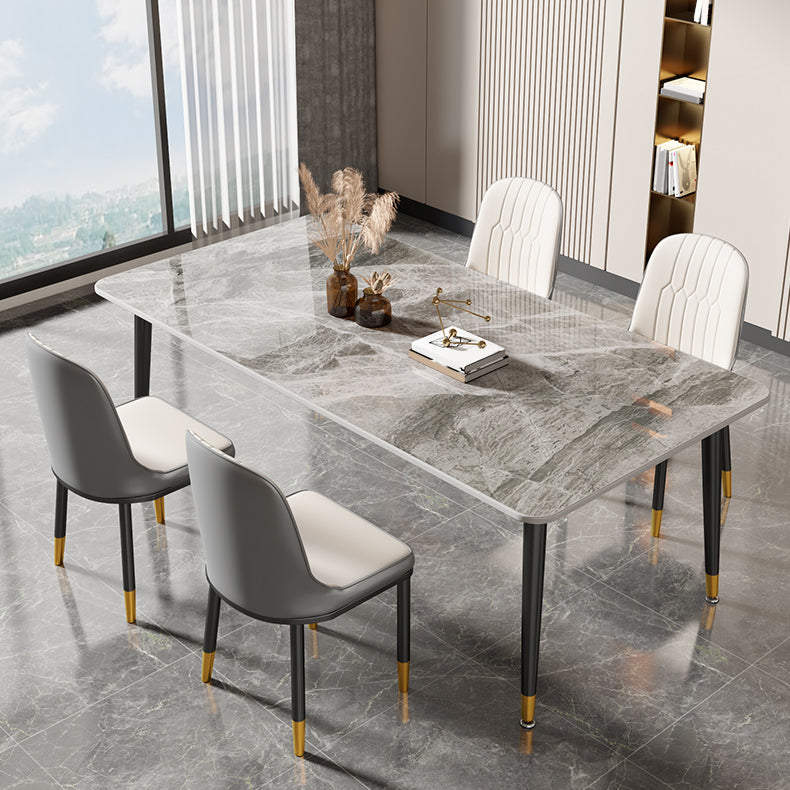 Rectangle Stone Top Dining Table Glam Style Kitchen Dining Table with 4 Legs