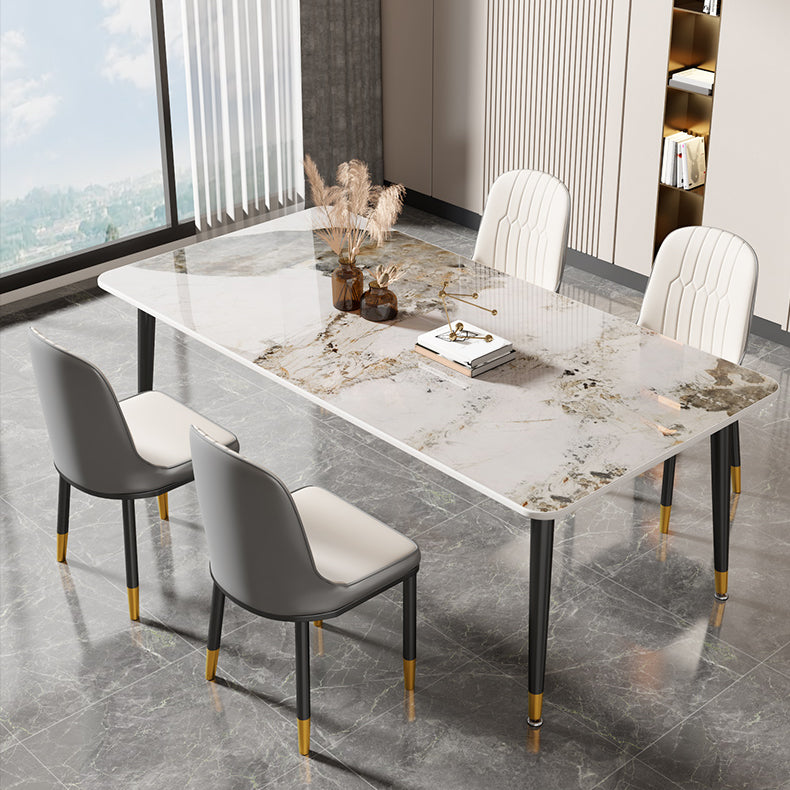 Rectangle Stone Top Dining Table Glam Style Kitchen Dining Table with 4 Legs