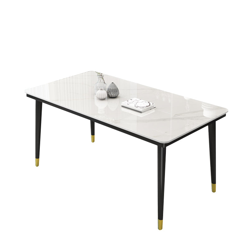 Rectangle Stone Top Dining Table Glam Style Kitchen Dining Table with 4 Legs