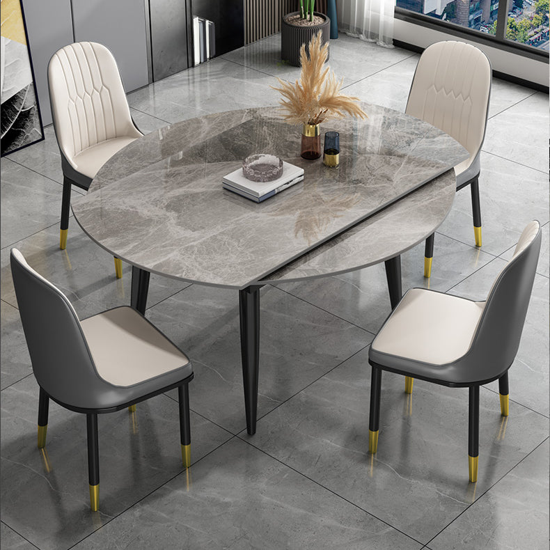 Glam Style Dining Table Stone Top Butterfly Leaf Dining Table