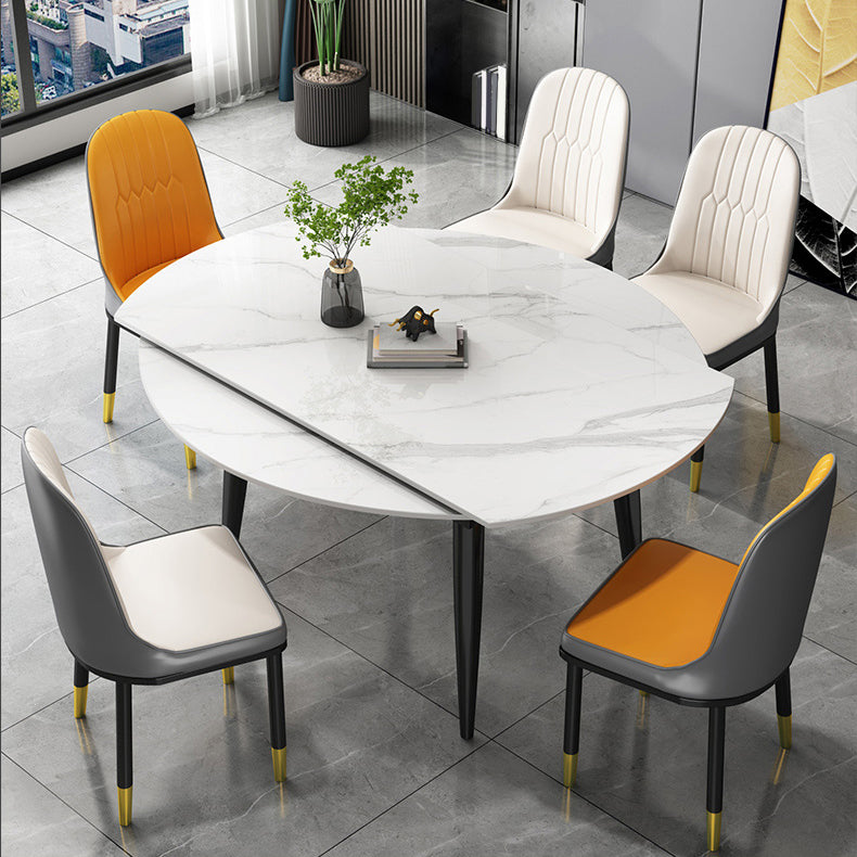 Glam Style Dining Table Stone Top Butterfly Leaf Dining Table