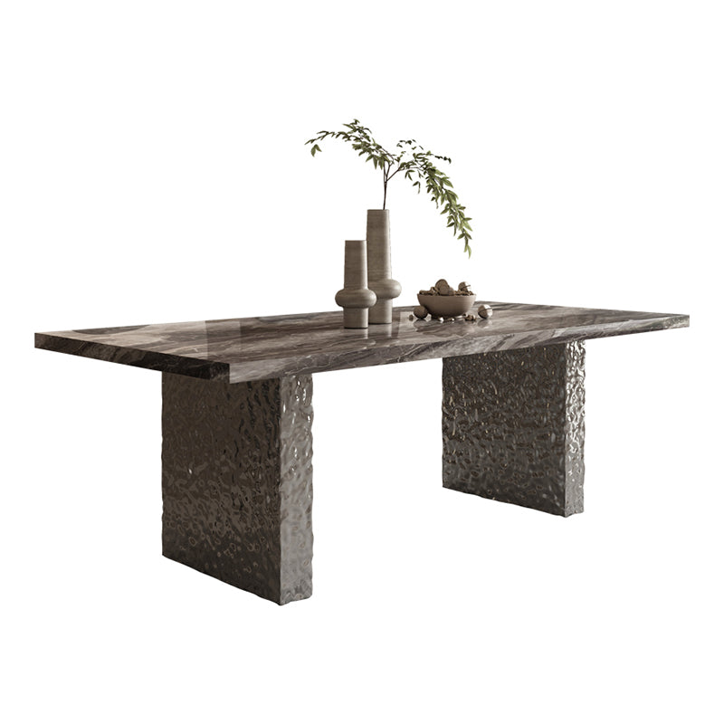 Glossy Gray Stone Dining Table Set 1/4/5/7 Pcs Dinette Set with Arm Chairs