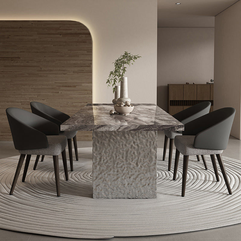 Glossy Gray Stone Dining Table Set 1/4/5/7 Pcs Dinette Set with Arm Chairs