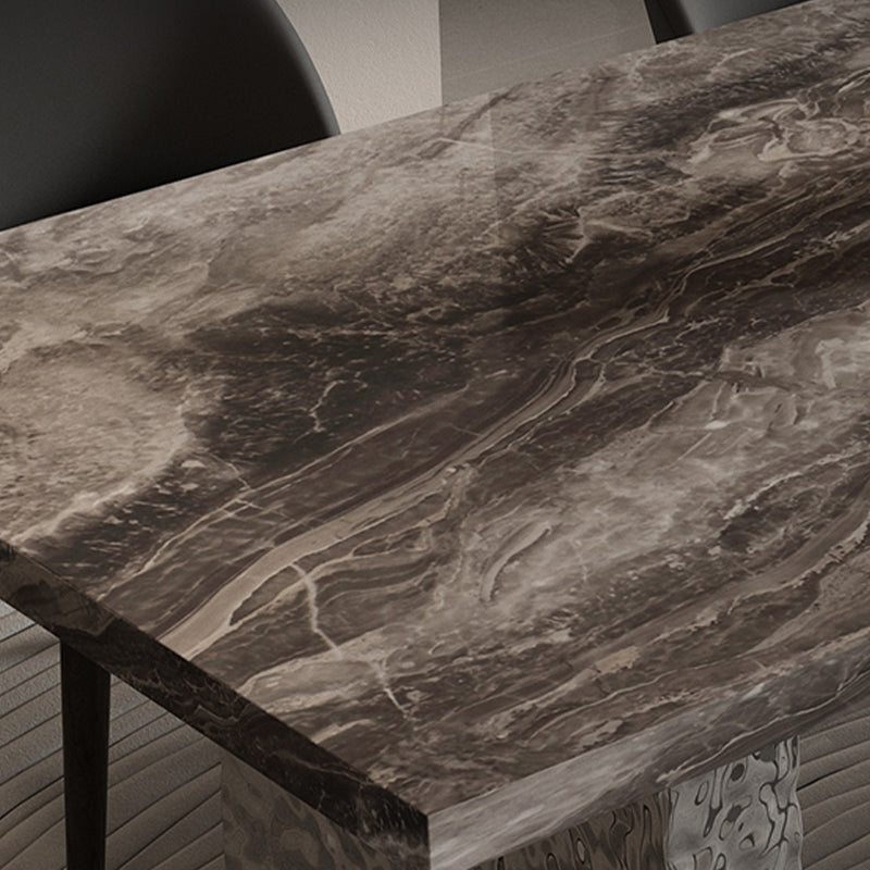 Glossy Gray Stone Dining Table Set 1/4/5/7 Pcs Dinette Set with Arm Chairs