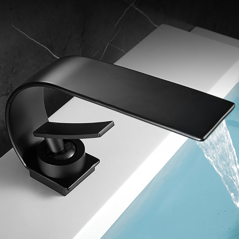 Waterfall Spout Widespread Lavatory Faucet Modern Metal Widespread Sink Faucet