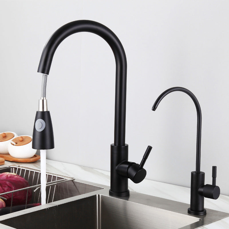 Kitchen Faucet Cold and Hot Controlled Rod Handle Stainless Black Kitchen Faucet
