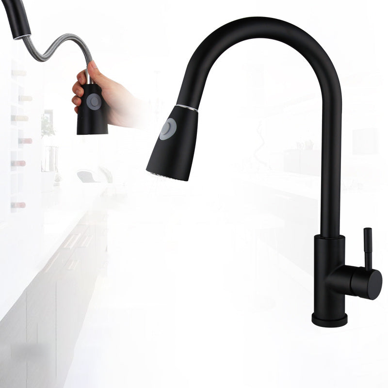 Kitchen Faucet Cold and Hot Controlled Rod Handle Stainless Black Kitchen Faucet