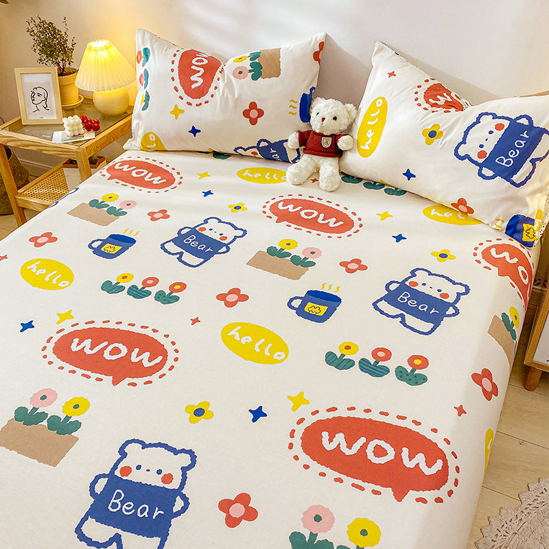 Cotton Bed Sheet Patterned Breathable Fade Resistant Soft Bed Sheet Set