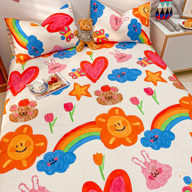 Cotton Bed Sheet Patterned Breathable Fade Resistant Soft Bed Sheet Set
