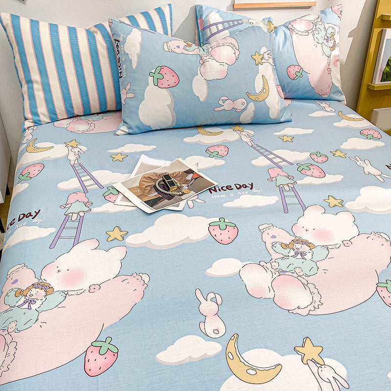 Cotton Bed Sheet Patterned Breathable Fade Resistant Soft Bed Sheet Set