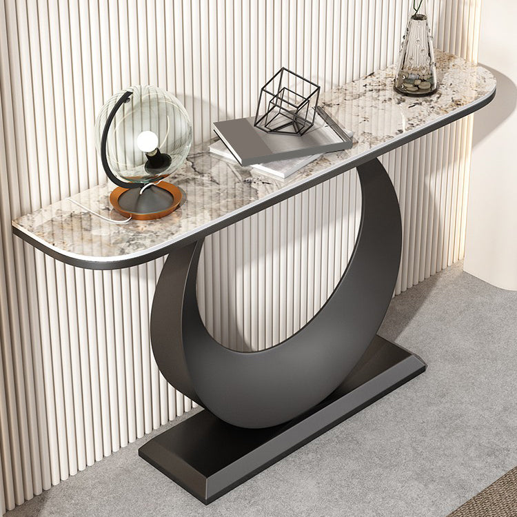Contemporary Console Accent Table Antique Finish Half Moon Console Sofa Table in Stone