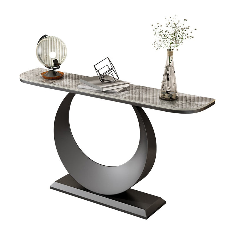 Contemporary Console Accent Table Antique Finish Half Moon Console Sofa Table in Stone