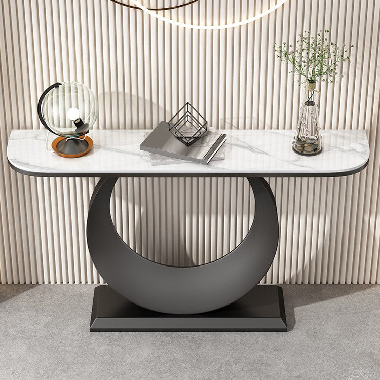 Contemporary Console Accent Table Antique Finish Half Moon Console Sofa Table in Stone