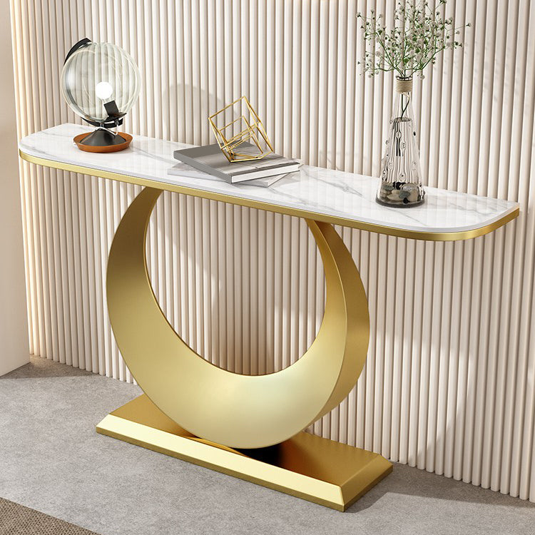 Contemporary Console Accent Table Antique Finish Half Moon Console Sofa Table in Stone