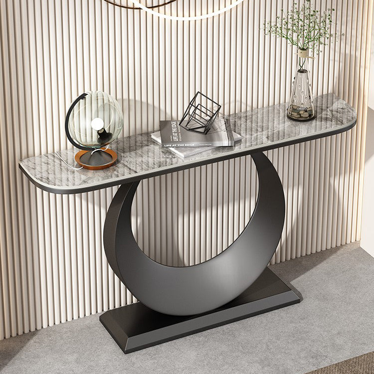 Contemporary Console Accent Table Antique Finish Half Moon Console Sofa Table in Stone