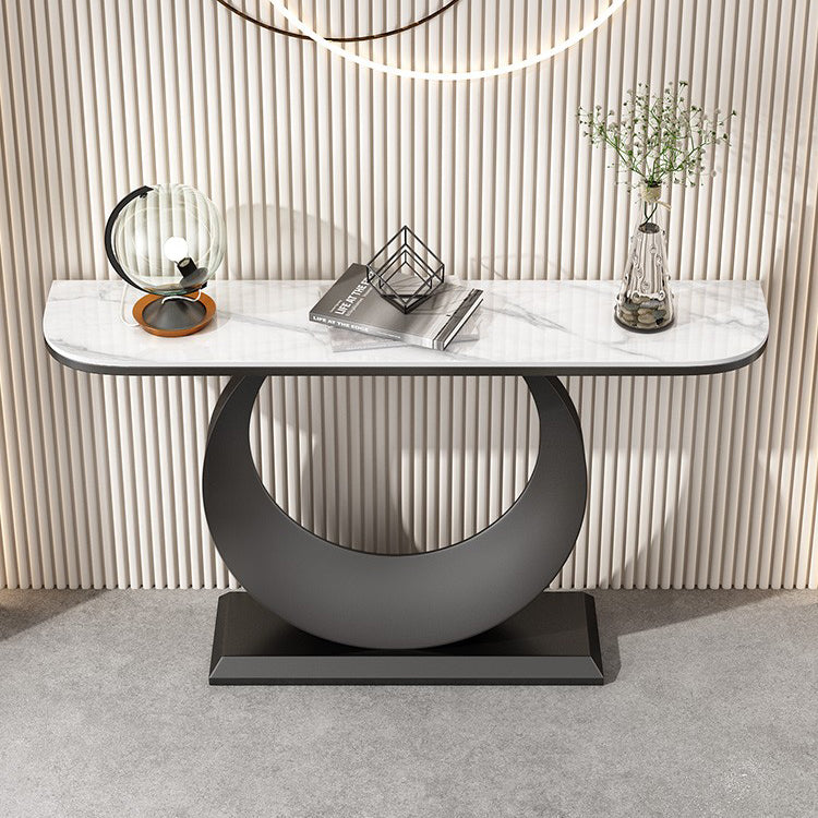 Contemporary Console Accent Table Antique Finish Half Moon Console Sofa Table in Stone