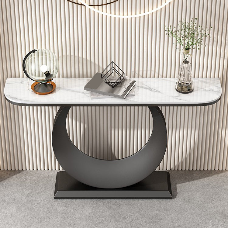 Contemporary Console Accent Table Antique Finish Half Moon Console Sofa Table in Stone