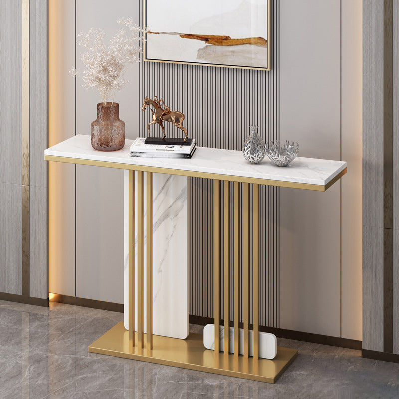 Glam 31.5-inch Tall Console Table Stone Rectangle End Table with Abstract Base