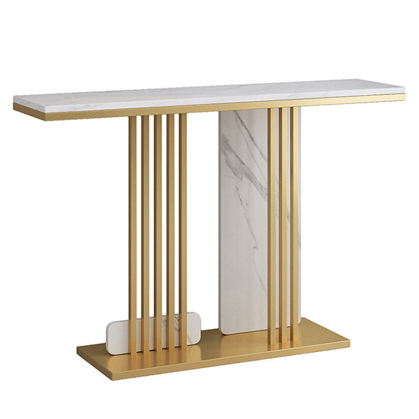 Glam 31.5-inch Tall Console Table Stone Rectangle End Table with Abstract Base