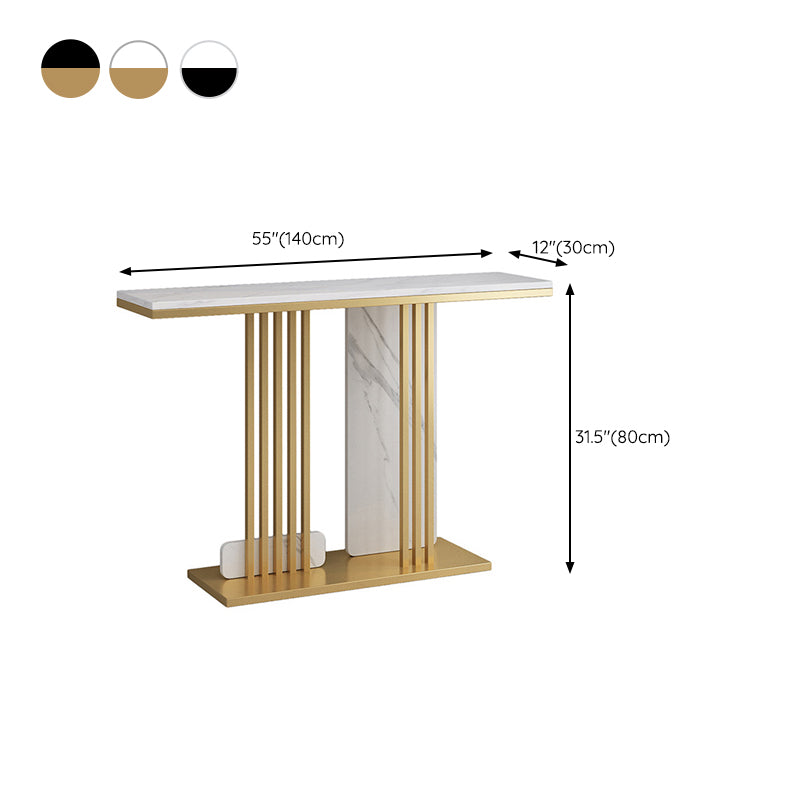 Glam 31.5-inch Tall Console Table Stone Rectangle End Table with Abstract Base