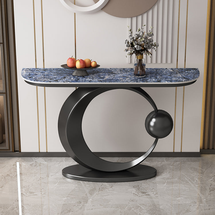 Glam Console Accent Table Half Moon Console Sofa Table in Stone