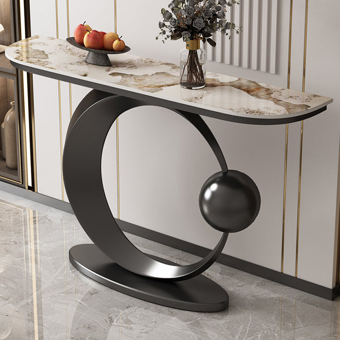 Glam Console Accent Table Half Moon Console Sofa Table in Stone