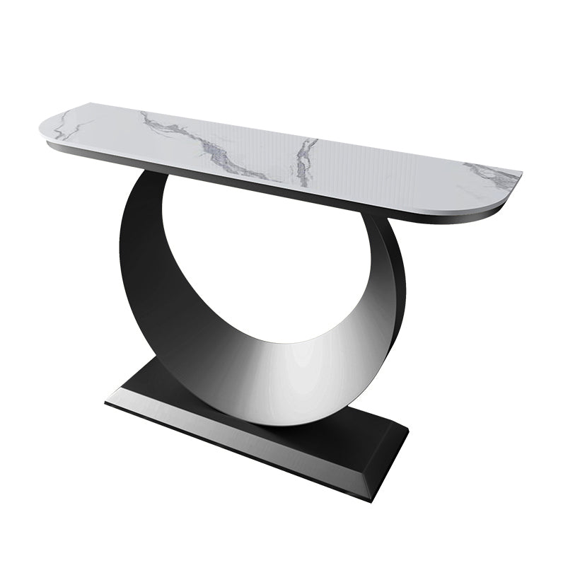 Contemporary Half Moon Console Accent Table Antique Finish Console Sofa Table in Stone