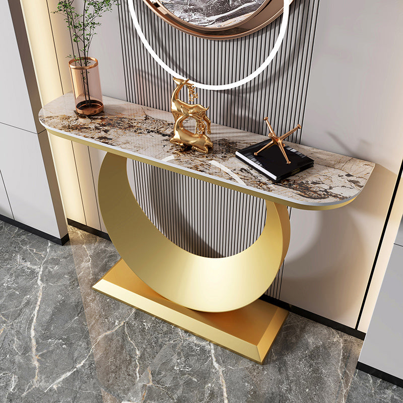 Contemporary Half Moon Console Accent Table Antique Finish Console Sofa Table in Stone