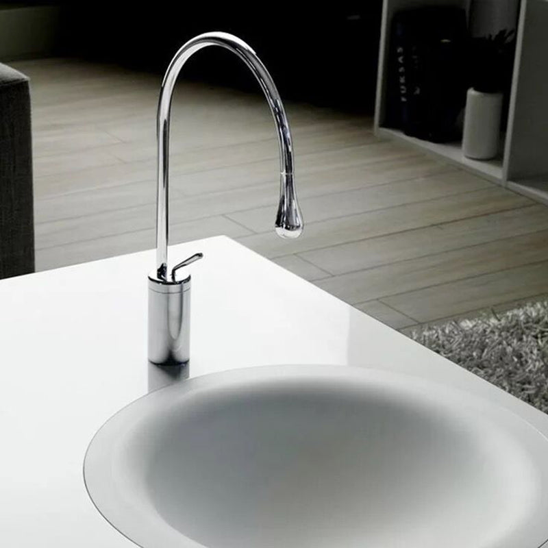 Gooseneck Lever Handles Sink Faucet Modern Circular Brass Bathroom Sink Faucet